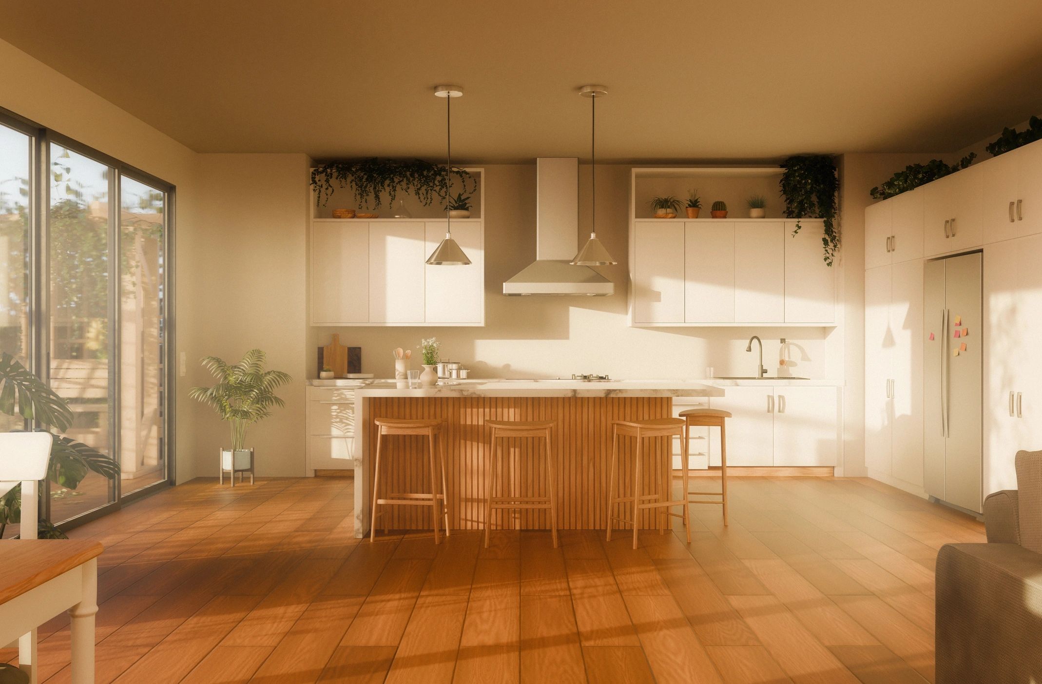 Bright modern kitchen cleaned and ready for use