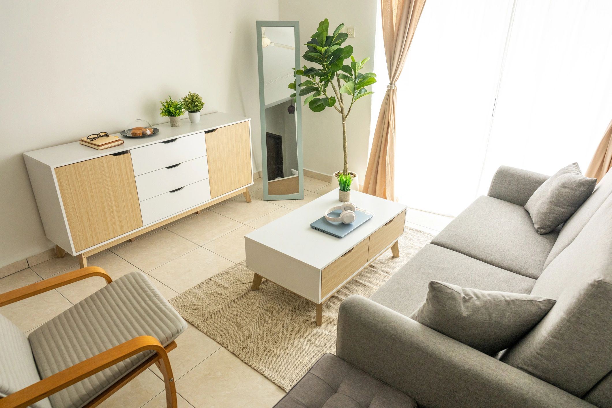 Clean modern serviced apartment living room