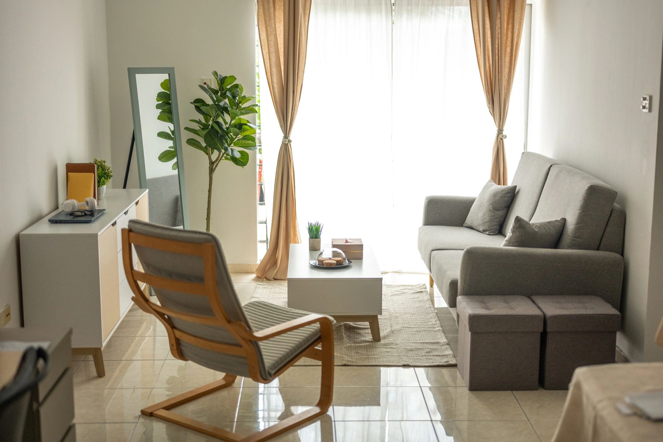 Clean serviced apartment living room