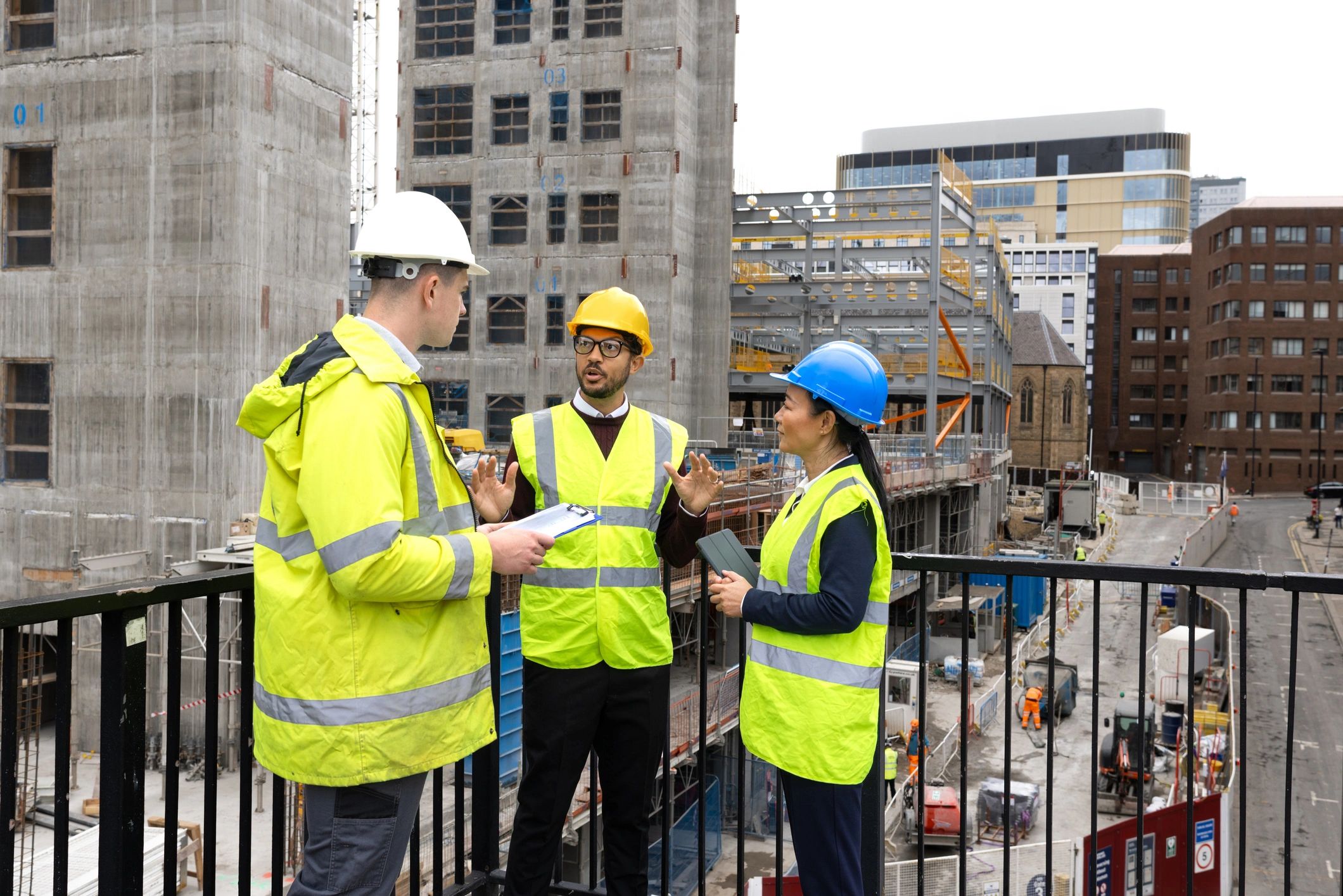 Professional team discussing property support plans